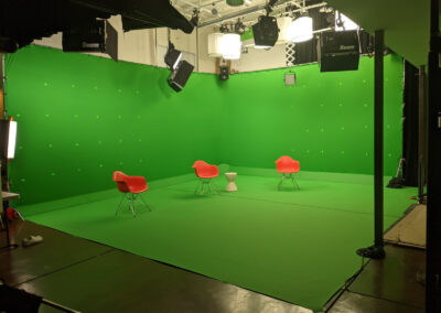 Green screen setup for video production.