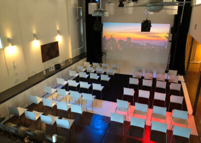 A table set up for a presentation event