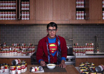 Kitchen decorated with Superman-themed items