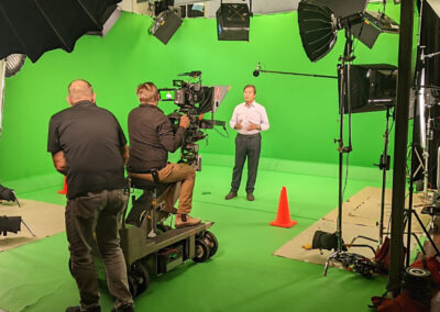 Green screen area prepared for filming.